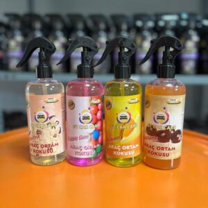 GT CAR CARE Araç ve Ortam Kokusu 400 ml 4’lü Set (Kavun, Kestane, Bubble Gum, Vanilya) – Araç ve ortamda kötü kokuları gideren ferahlatıcı sprey seti
